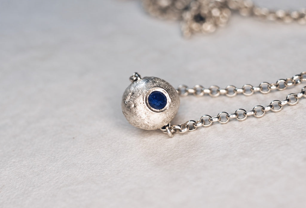 Sapphire Silver Pebble Necklace