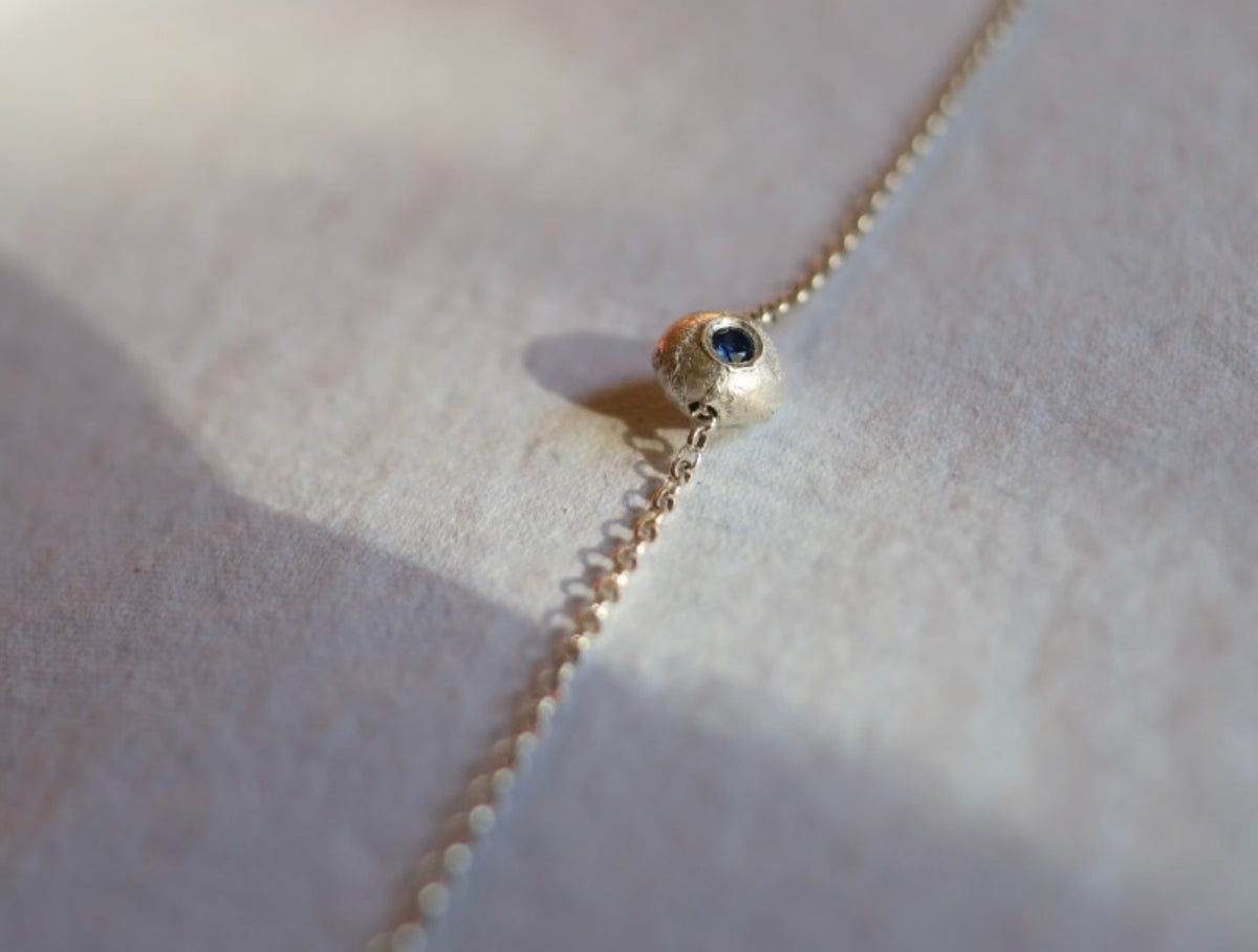 Sapphire Silver Pebble Necklace